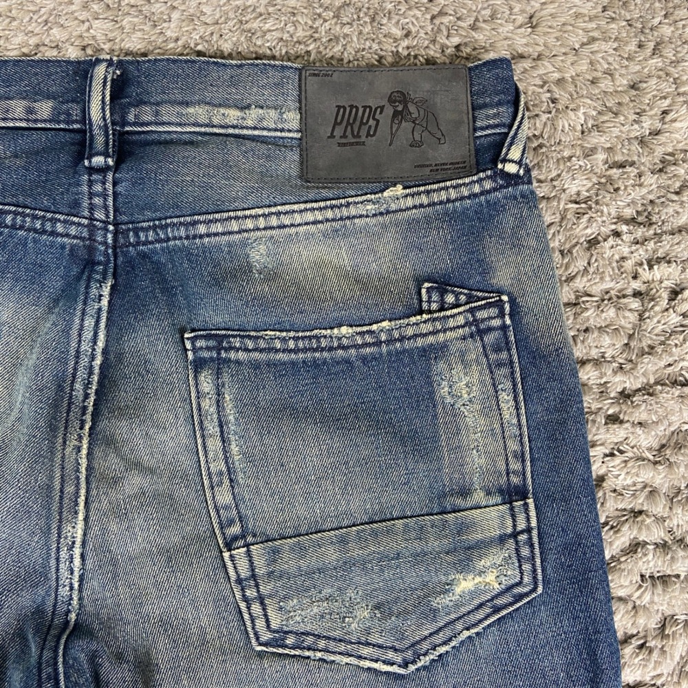 PRPS Jeans Mens 31 (Fits 33x34) Blue Denim Straight Distressed Patchwork Premium